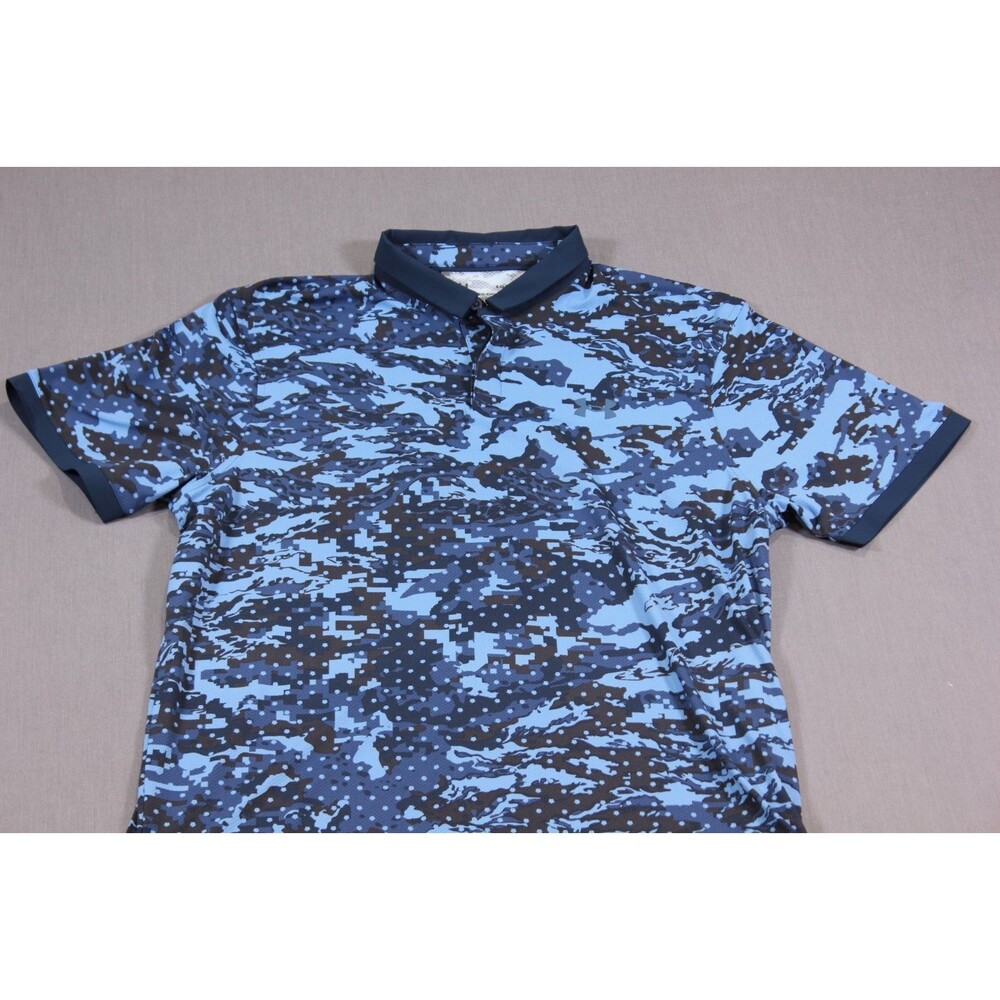 Under Armour Polo Mens Blue Camo Iso Chill Breathable Golf Performance Shirt L - Picture 2 of 9